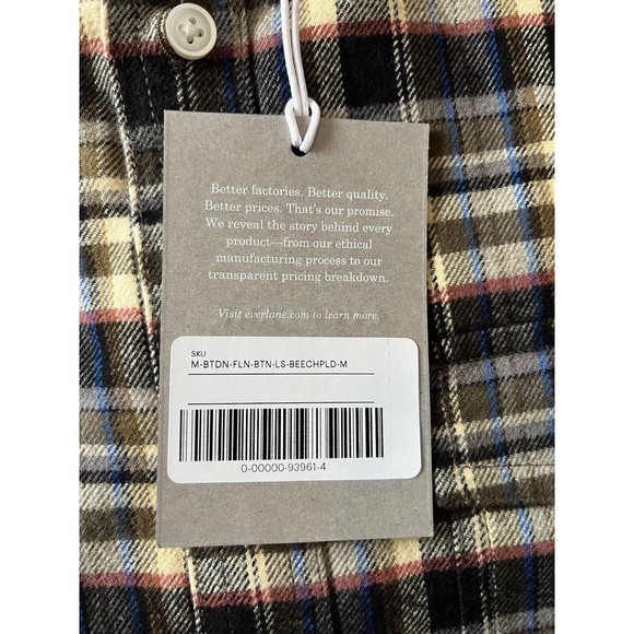 NWT Everlane Mens Brown Plaid Button Up Shirt Size Medium - Picture 9 of 12